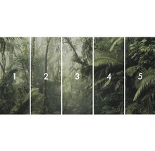 Vliesová tapeta s motivem džungle, skládající se z pěti pruhů