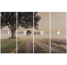 Vícedílný obraz krajiny se stromy a mlhou