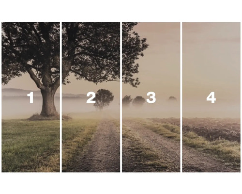 Vícedílný obraz krajiny se stromy a mlhou