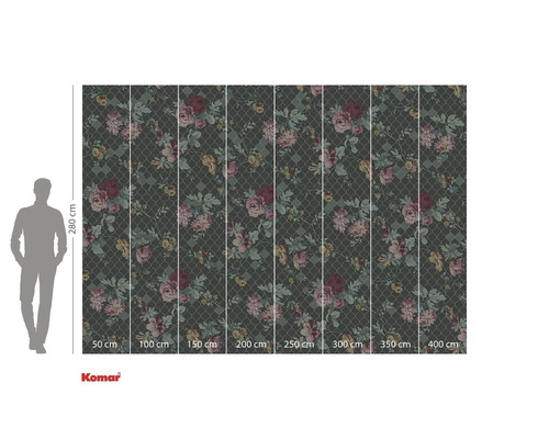 Fototapeta s květinovým vzorem a údaji o velikosti.