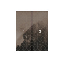 Fototapeta s geometrickým vzorem a motivem oblaků, skládající se ze dvou pruhů