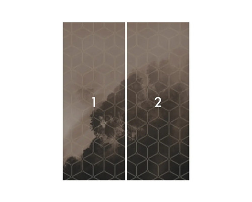 Fototapeta s geometrickým vzorem a motivem oblaků, skládající se ze dvou pruhů