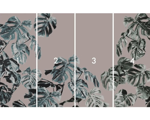 Čtyřdílná fototapeta s motivem listu monstera