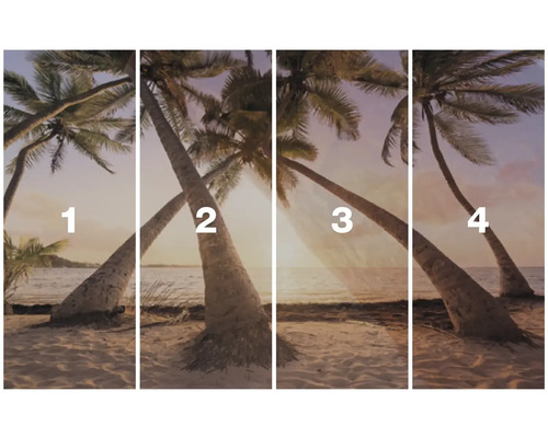 Čtyřdílná nástěnná malba s palmami na pláži