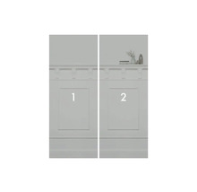 Dva nástěnné panely s čtvercovými rámy a ozdobnými lištami. Na jednom panelu jsou umístěny dekorativní prvky.