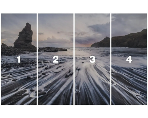 Čtyřdílný snímek krajiny s pobřežními motivy