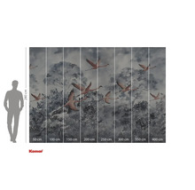 Foto tapeta s motivem létajících plameňáků před stromy