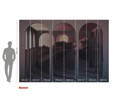 Fototapeta s pouštní krajinou, měsícem a oblouky a údaji o velikosti