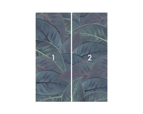 Foto tapeta se vzorem listů, skládající se ze dvou částí