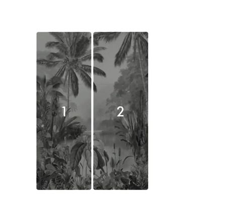 Nástěnná malba s motivem džungle, skládající se ze dvou částí.