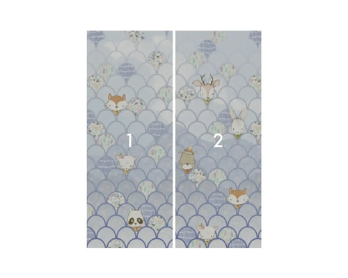 Dvoudílná nástěnná malba s motivy zvířat a vzorem rybích šupin