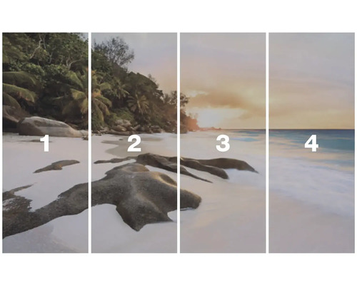 Čtyřdílný plážový motiv s kameny a vegetací