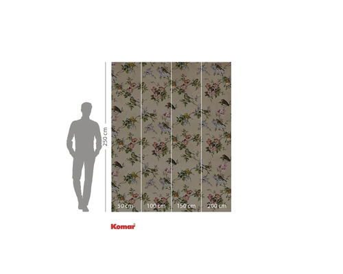 Komar fototapeta s květinami a ptáky, výška 250 cm a šířka 200 cm