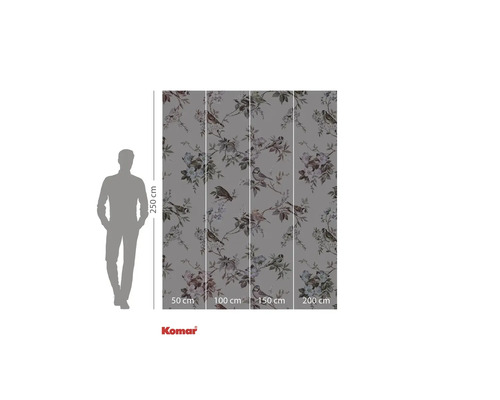 Komar fototapeta s květinovým a ptačím vzorem v odstínech šedé