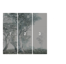 Třídílná nástěnná malba se stromem v mlze