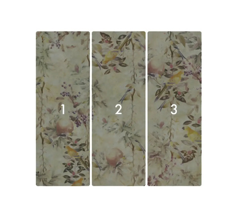 Tapeta se vzorem ptáků a rostlin, třídílná.