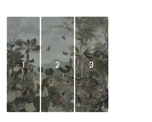 Třídílná fototapeta s motivem džungle a zvířat