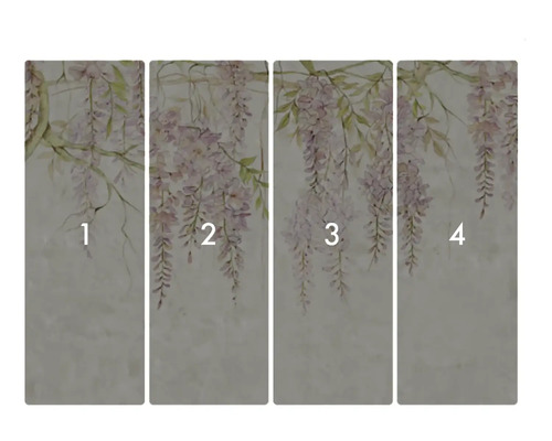 Vliesová tapeta se vzorem vistárie, skládající se ze čtyř pruhů