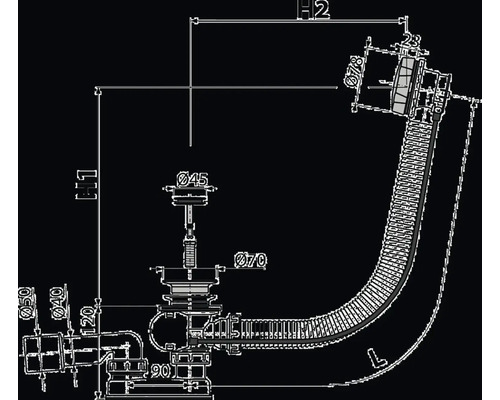 Technický nákres sifonu s rozměry