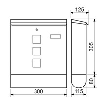 Technický výkres poštovní schránky s rozměry