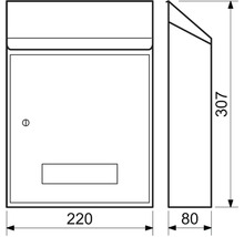 Technický nákres poštovní schránky s rozměry