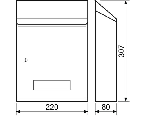 Technický nákres poštovní schránky s rozměry