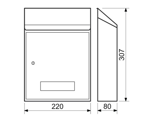 Technický nákres poštovní schránky s rozměry