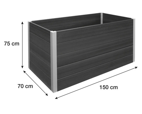 Truhlík s rozměry 75 cm výška, 70 cm šířka a 150 cm délka