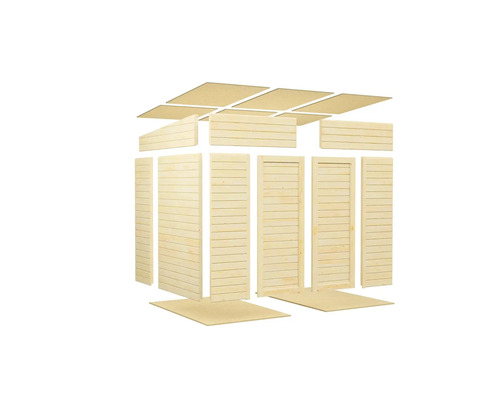 Stavebnice zahradního domku ze dřeva se střechou, stěnami a podlahou