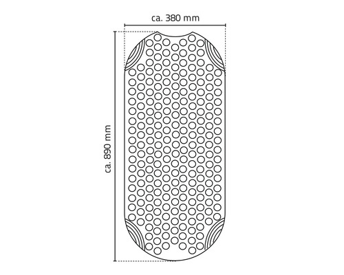 Obrázek podložky do vany o rozměrech přibližně 380 mm krát přibližně 890 mm.