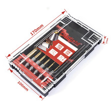 Sada vrtáků v průhledné plastové krabičce s údaji o velikosti