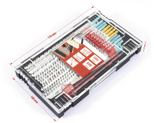 Sada nástrojů Patfield v průhledné krabici s rozměry