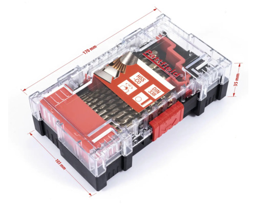 Sada vrtáků v plastovém boxu s rozměry