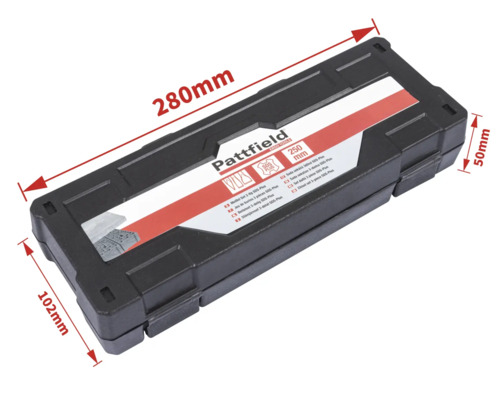 Kufřík na nářadí Pattfield se sadou sekáčů, šířka 280 milimetrů, výška 102 milimetrů a hloubka 50 milimetrů