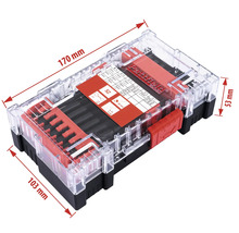 Sada bitů Partfield v průhledné plastové krabičce s údaji o velikosti