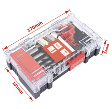 Sada vrtáků v průhledné krabičce s uvedením velikostí