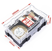 Sada drátěných kartáčů Pattfield v průhledném plastovém kufříku s rozměry.