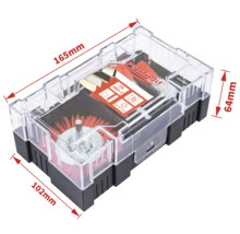 Sada drátěných kartáčů Pattfield Ergo Tools v průhledné plastové krabičce, rozměry 165 x 102 x 64 milimetrů