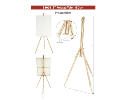 Polní malířský stojan ze dřeva, maximální výška 180 cm