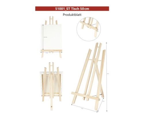 Dřevěný stolní malířský stojan o rozměrech maximálně 44 x 27,5 x 2,6 x 27 x 50 centimetrů