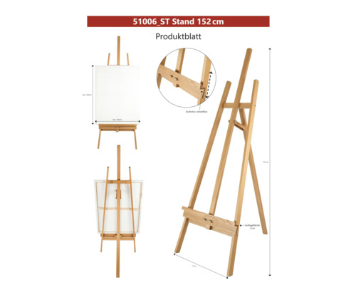 Dřevěný malířský stojan, výška 152 cm, plynule nastavitelný