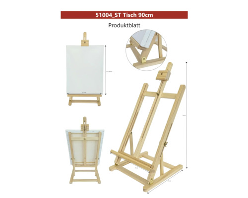 Dřevěný stolní malířský stojan s plátnem a rozměry