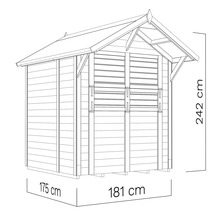 Nákres zahradního domku o rozměrech 175 cm x 181 cm x 242 cm.