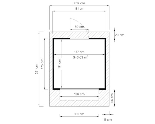 Půdorys s rozměry v centimetrech a metrech čtverečních