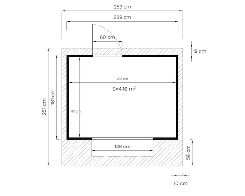 Půdorys s rozměry v centimetrech a metrech čtverečních