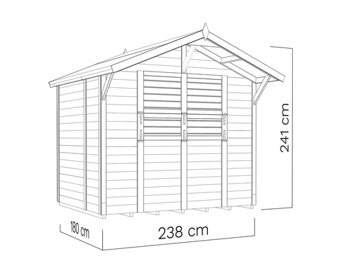 Nákres zahradního domku s rozměry
