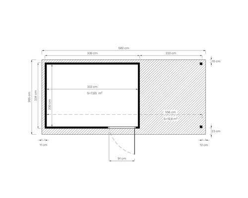 Půdorys zahradního domku s rozměry