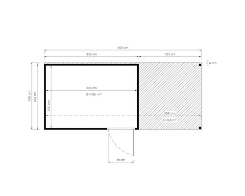 Půdorys zahradního domku s rozměry