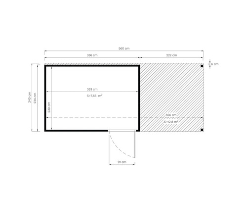 Půdorys zahradního domku s rozměry