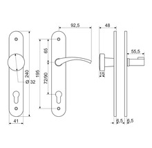 Technický nákres kliky dveří s rozměry